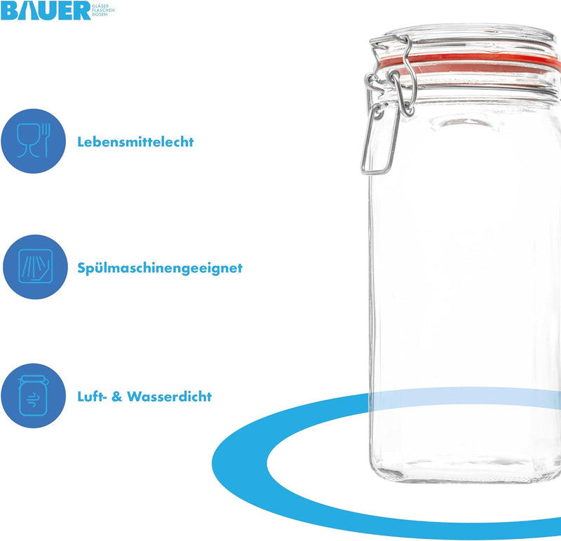 Flaschenbauer- 12 Drahtbügelgläser 1550ml verwendbar als Einmachglas und Fermentierglas, zu Aufbewah