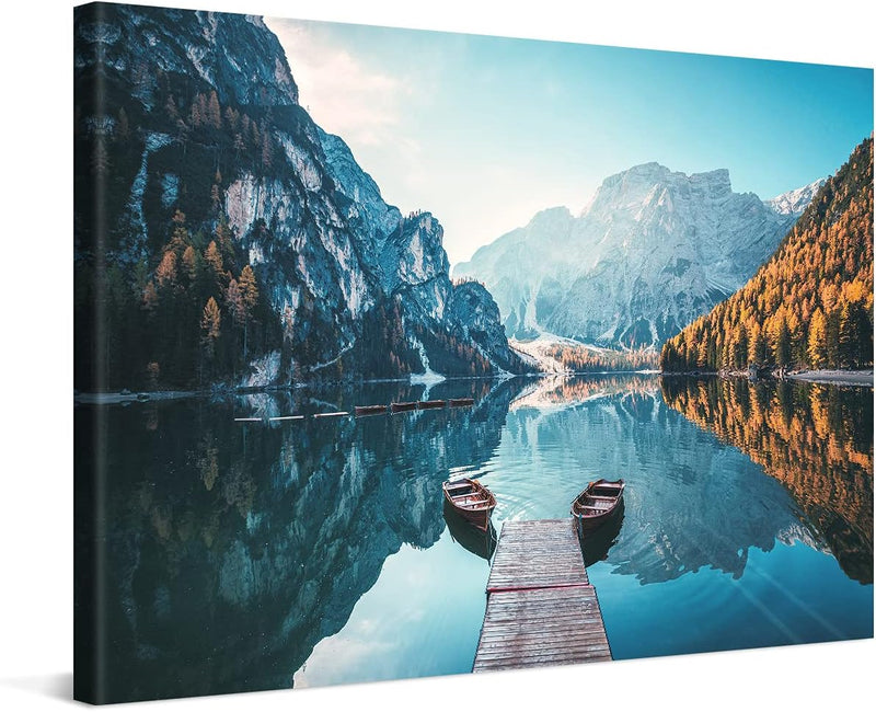 PICANOVA – Bild auf Leinwand Dolomites Bergsee Pragser Wildsee 60x40cm Leinwandbild – Premium Leinwa