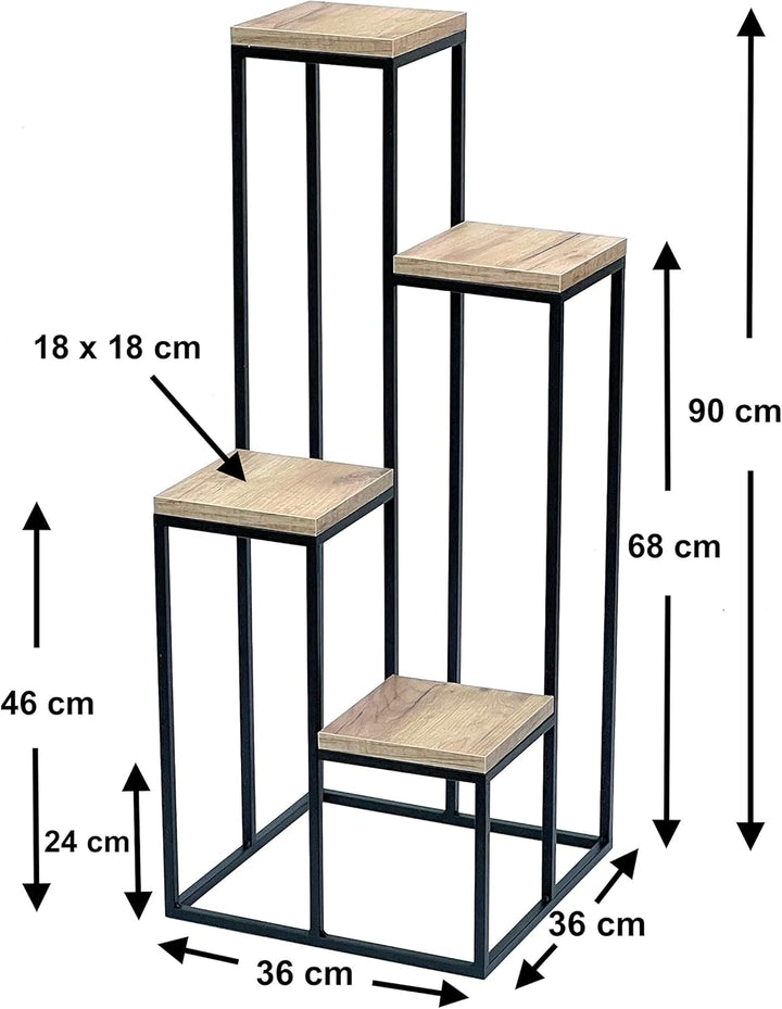 DanDiBo Blumentreppe Metall Schwarz Holz 90 cm Pflanzentreppe Blumenständer 96349 Blumensäule Modern