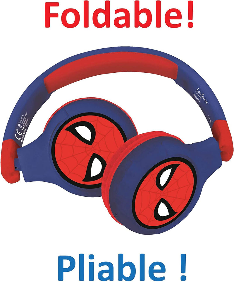 Lexibook HPBT010SP Spiderman 2-in-1-Bluetooth-Kopfhörer für Kinder-Stereo Wireless Wired, Kindersich