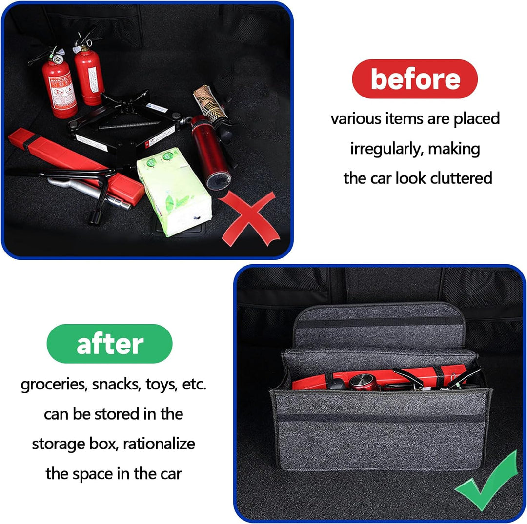 Auto Kofferraum Organizer, Faltbar Kofferraumtasche, Rutschfest Filz Auto Organizer Toolbag mit Klet