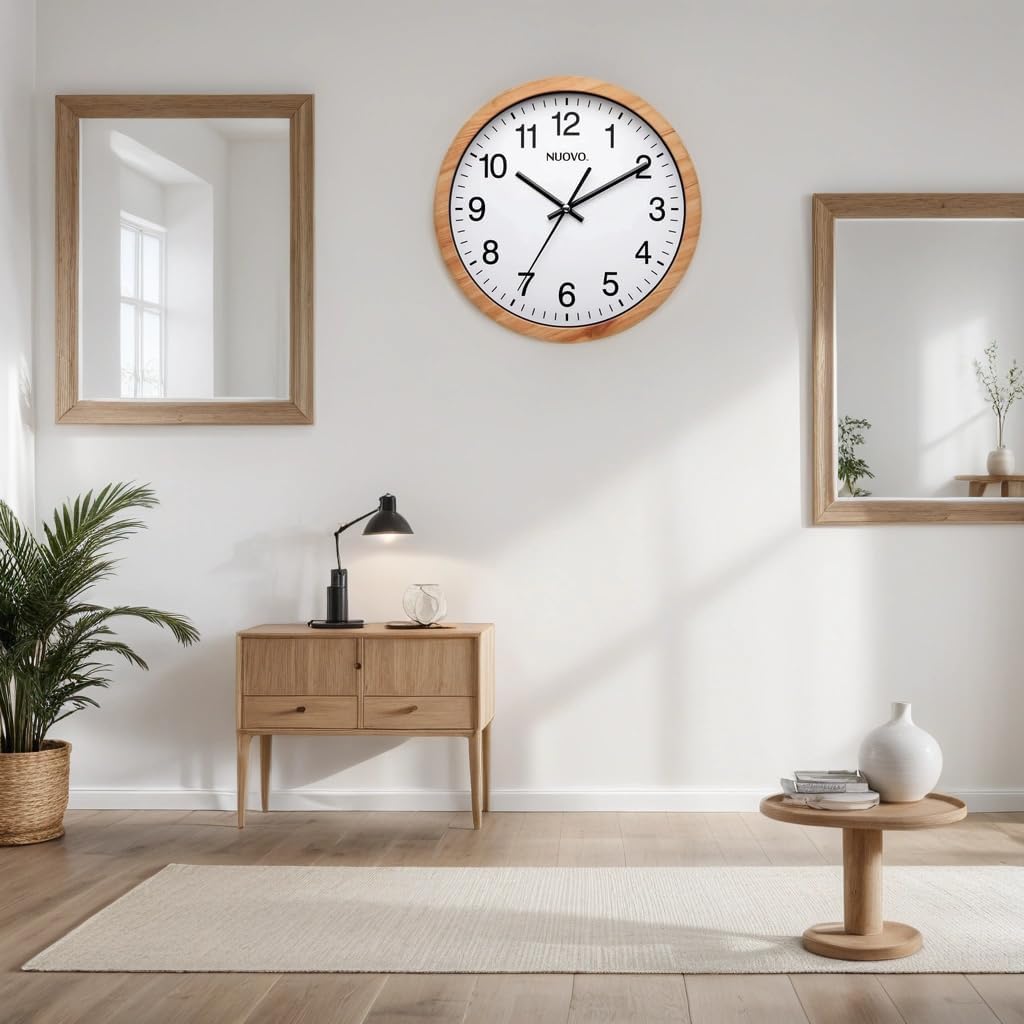 NUOVO 10 Zoll hölzerne runde Wanduhr Stille und Nicht tickende Retro Wanduhr für Wohnzimmer Schlafzi