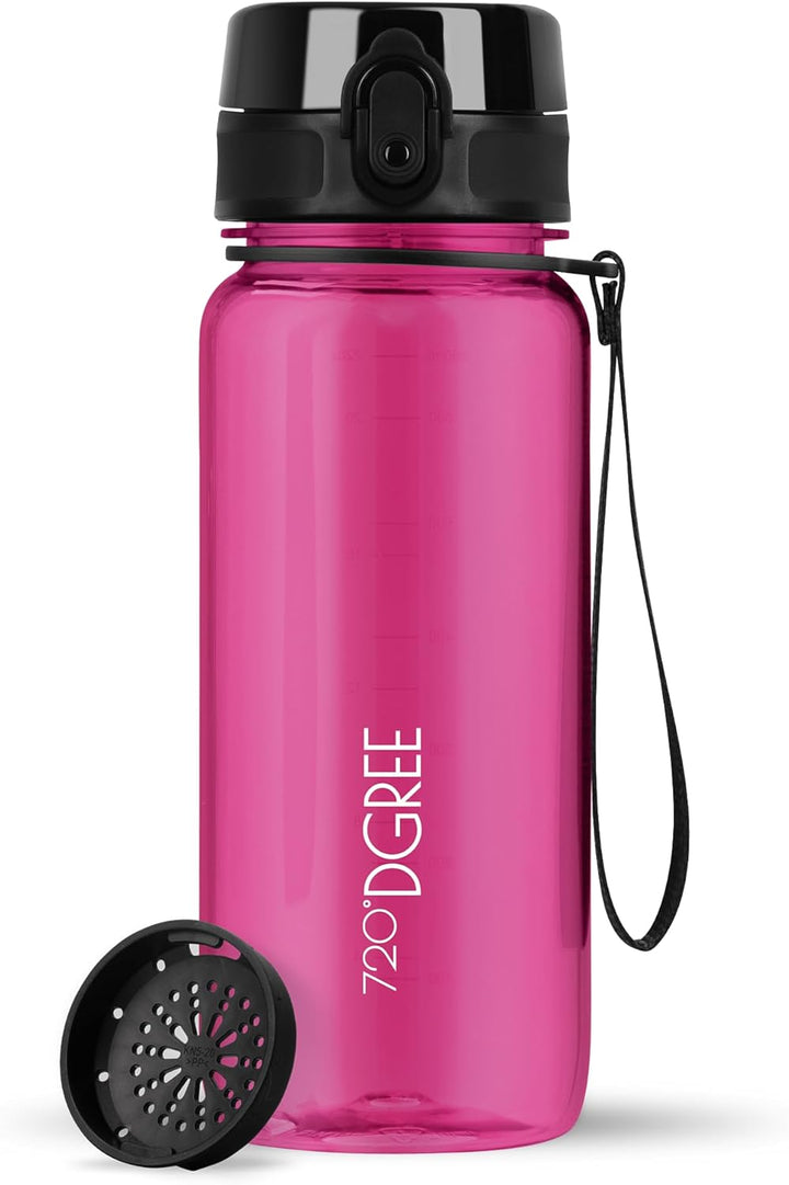 720°DGREE Trinkflasche 650ml “uberBottle“ crystalClear +Sieb - BPA-Frei - Auslaufsichere Wasserflasc