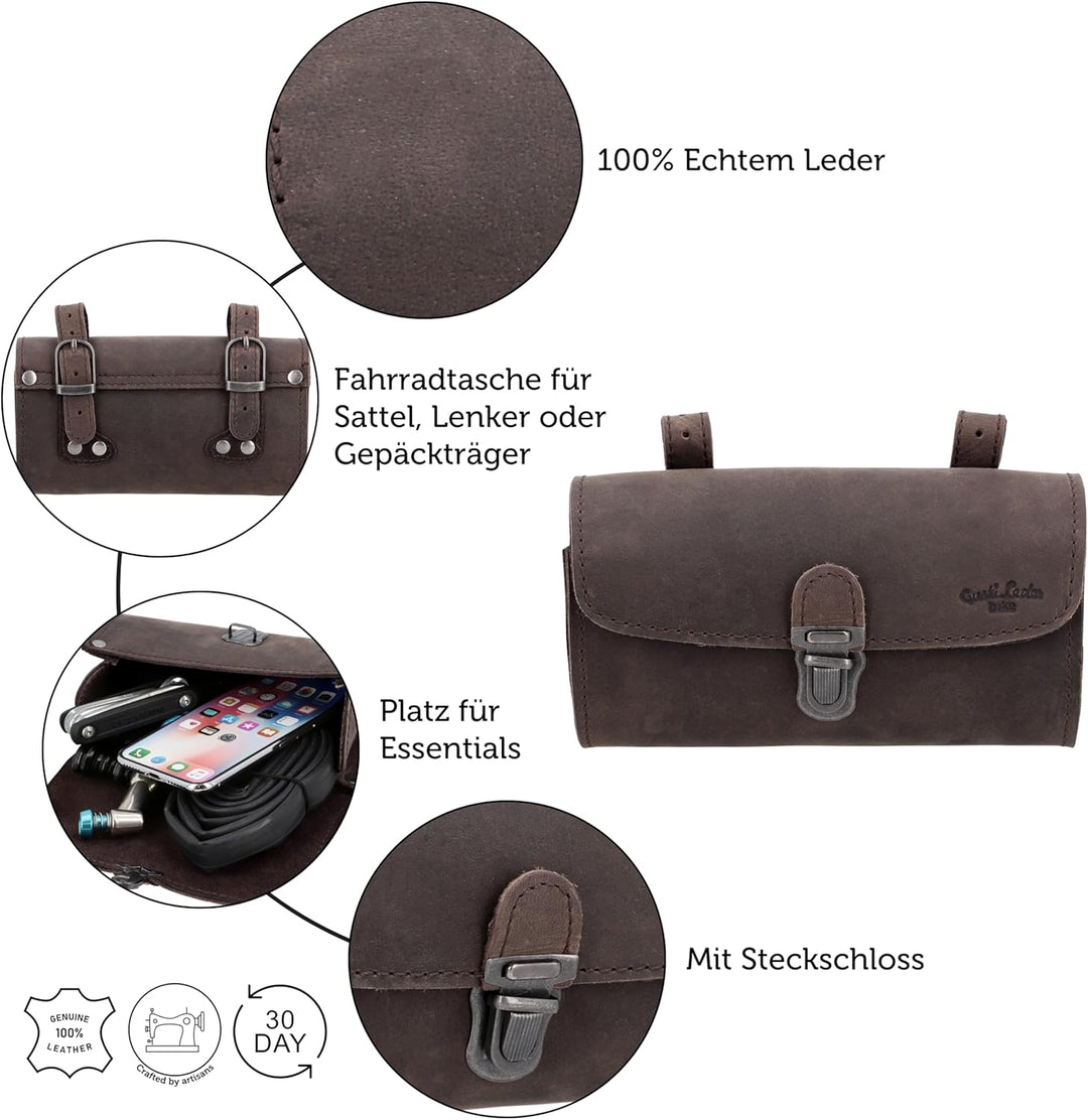 Gusti Satteltasche Leder – Wolfgang L. – Kleine Fahrradtasche Leder für Sattel, Lenker oder Gepäcktr