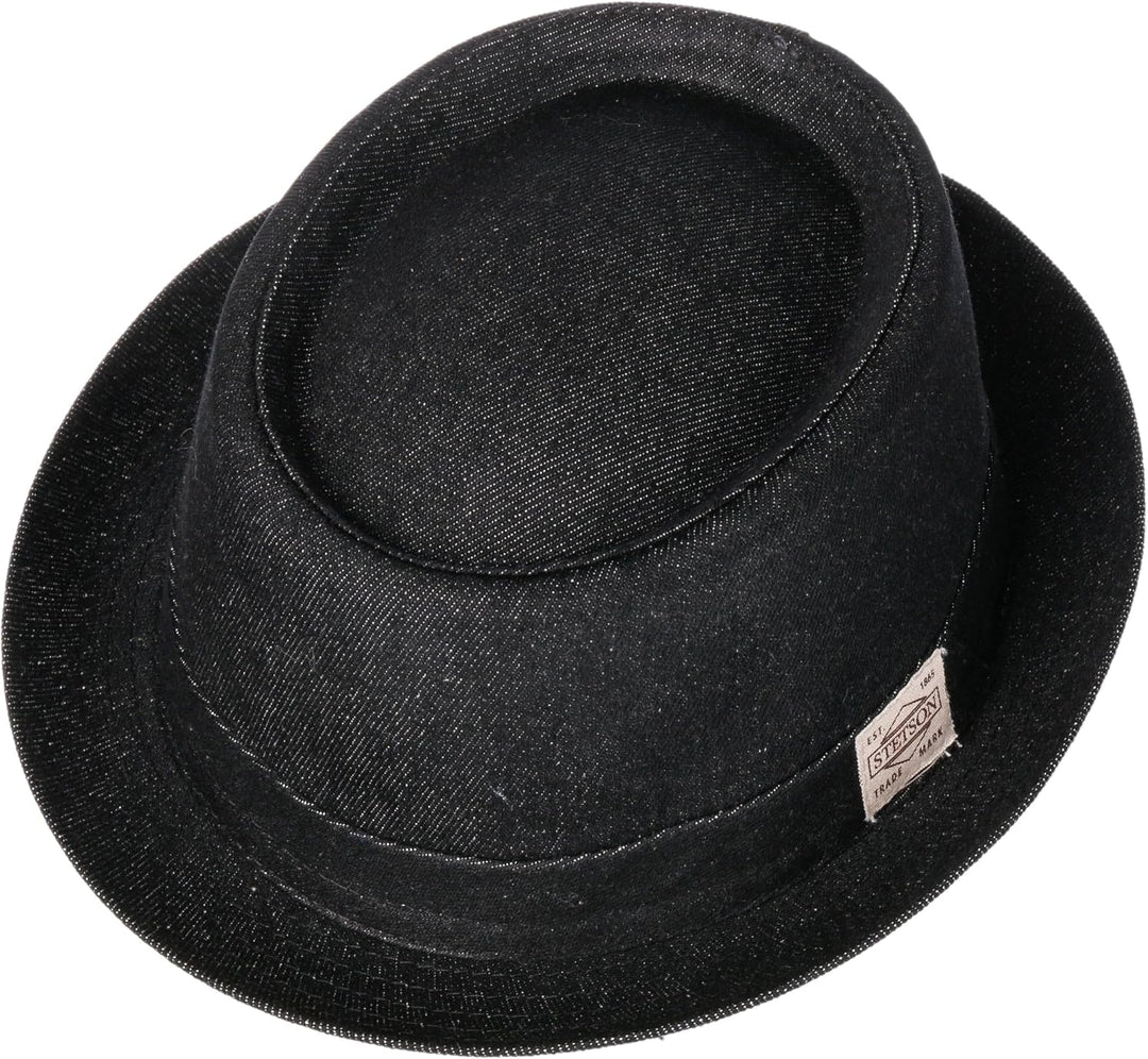 Stetson Classic Pork Pie Denim Hut Einfarbig Rund Flach Mehrfarbig Logo Made in Italy Ganzjahrig XXL
