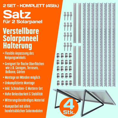 4x Solarmodul Halterung 1180mm Set für 2 Solarpanels Solarmodul Flachdach Aufständerung Photovoltaik