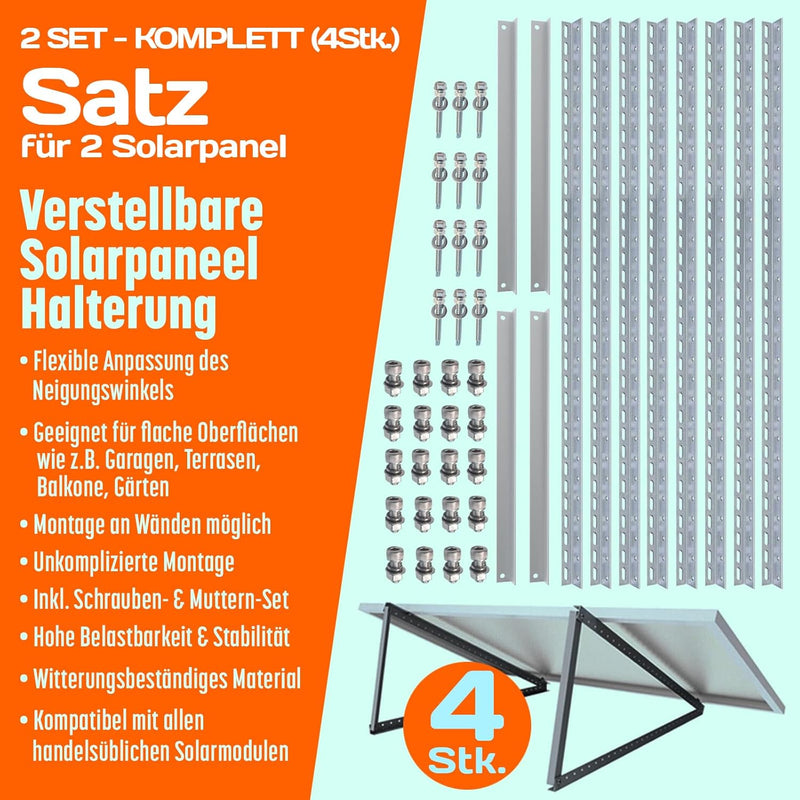 4x Solarmodul Halterung 1180mm Set für 2 Solarpanels Solarmodul Flachdach Aufständerung Photovoltaik