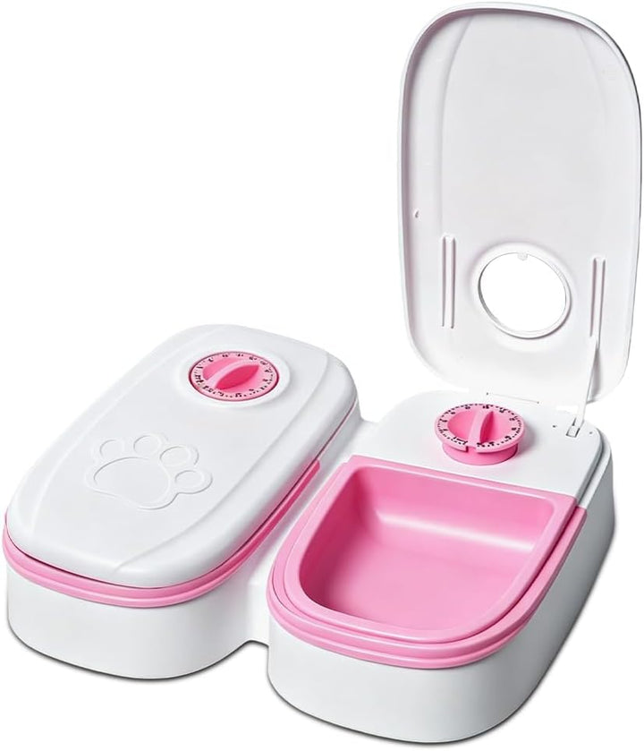 Futterautomat Katze, 2 Näpfe 700ML Katzenfutter Automat mit 48 Stunden Timer, Abnehmbarer Futterauto