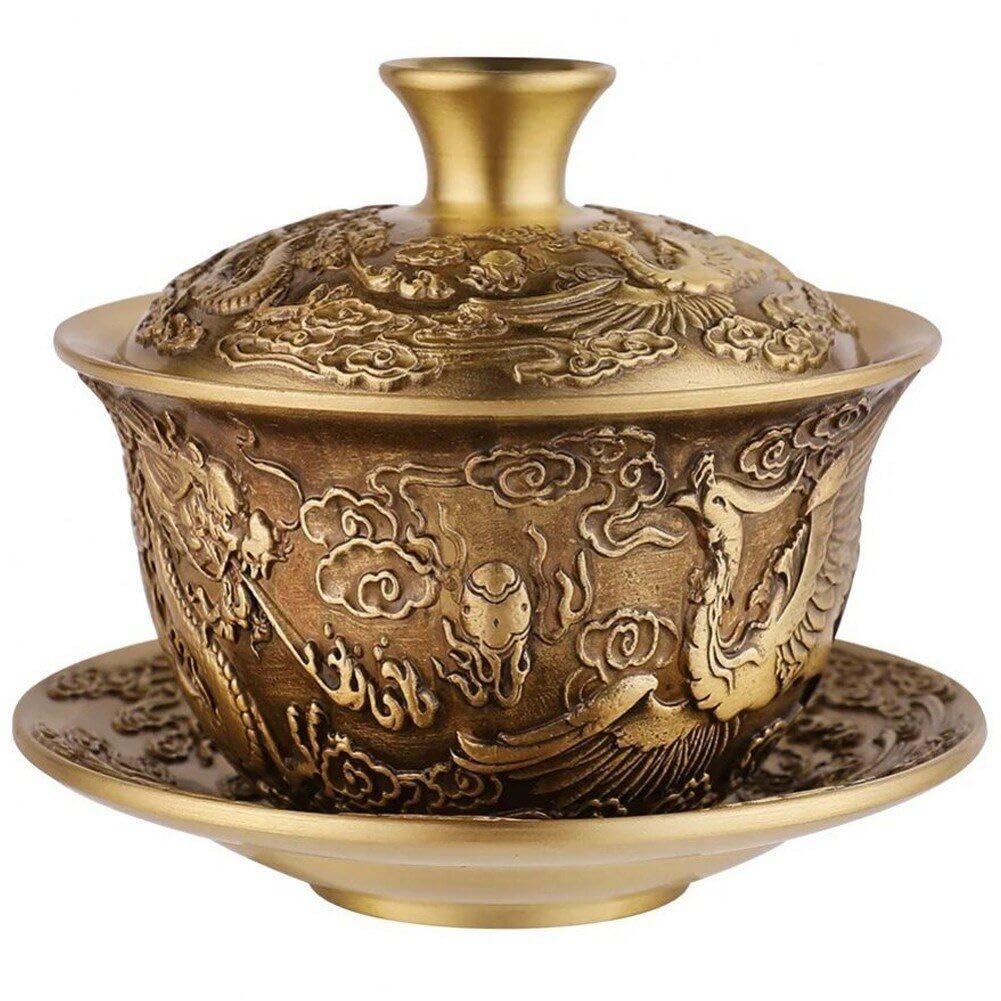 Brass Tea Set, Dragon Und Phoenix Chengxiang Tea Bowl, Chinesische Tee Tasse, Wasserversorgungsschal