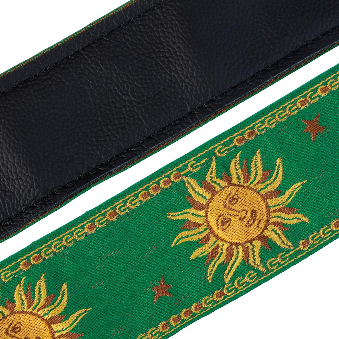 Levy's MPJG-SUN-GRN Gitarrengurt Jacquard Weave Leather Back & Ends 2" Sun Design - Green Grün, Grün