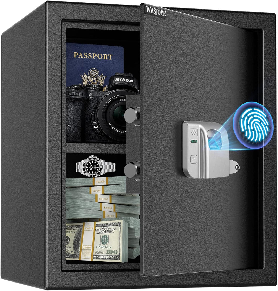 WASJOYE 38.08L Fingerabdruck Tresor Safe, Gross Tresor mit Zahlenschloss, Biometrischer Möbeltresore