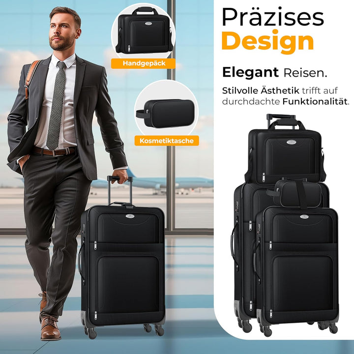 KESSER® Reisekoffer Set 4-teilig | Trolley Kofferset Stoffkoffer mit 3-Ziffern-TSA-Schloss, 360° Rol