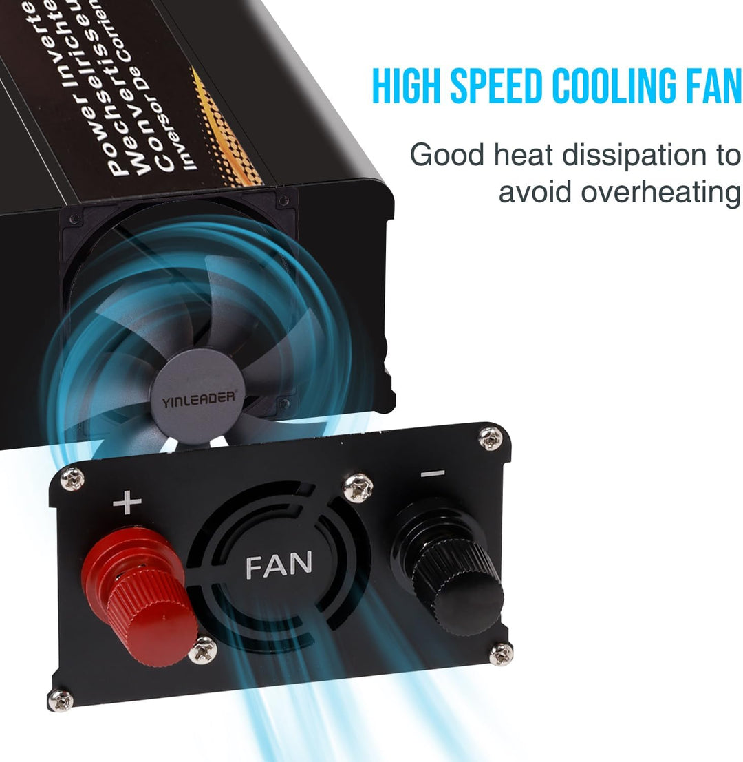 Yinleader Wechselrichter 500W DC 12V auf 230V AC und 1 EU Steckdose 2 USB KFZ-Spannungswandler, 500W