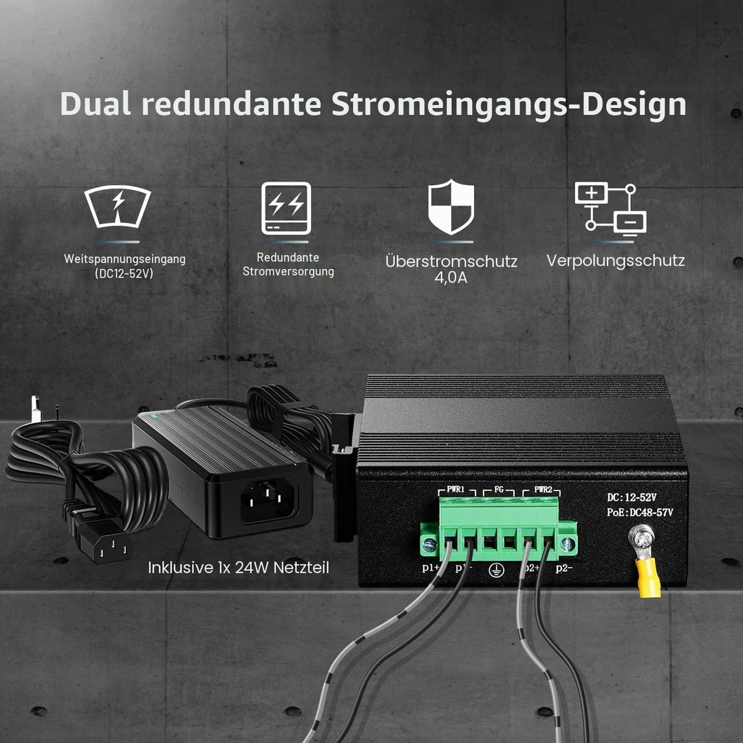 Binardat 5 Port Gigabit Din Rail Industrial Ethernet Switch, 4 Ports and 1 Uplink 10/100/1000Mbps, F