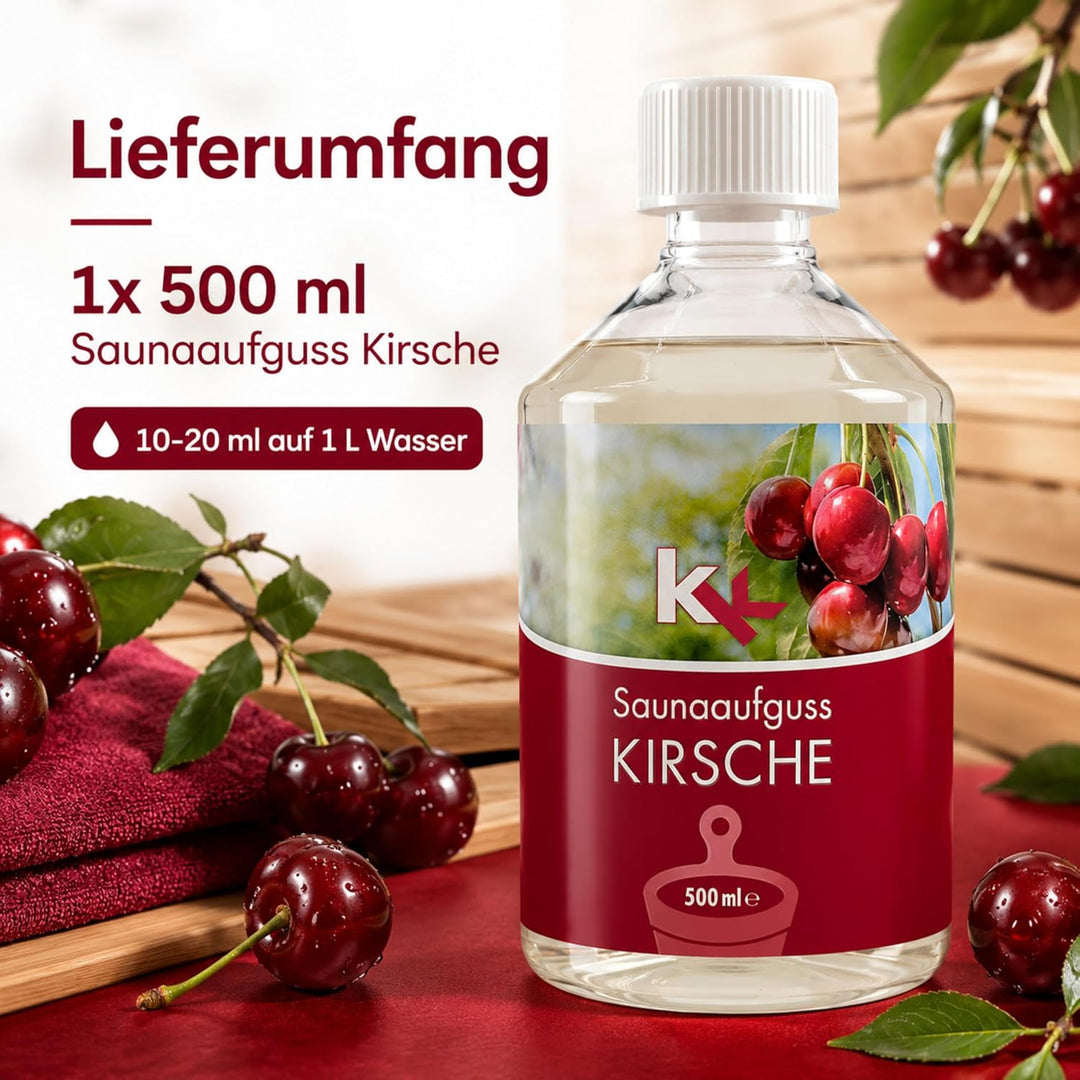 KK Sauna Aufguss Konzentrate PREMIUM - Made in Germany - Duftsorte Kirsche - 500 ml Flasche - Wellne
