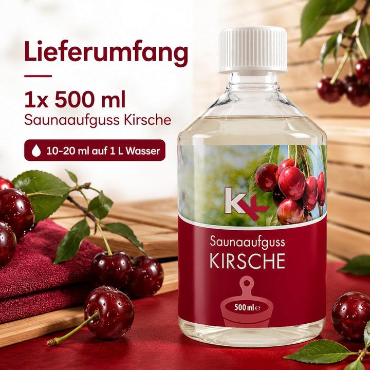 KK Sauna Aufguss Konzentrate PREMIUM - Made in Germany - Duftsorte Kirsche - 500 ml Flasche - Wellne