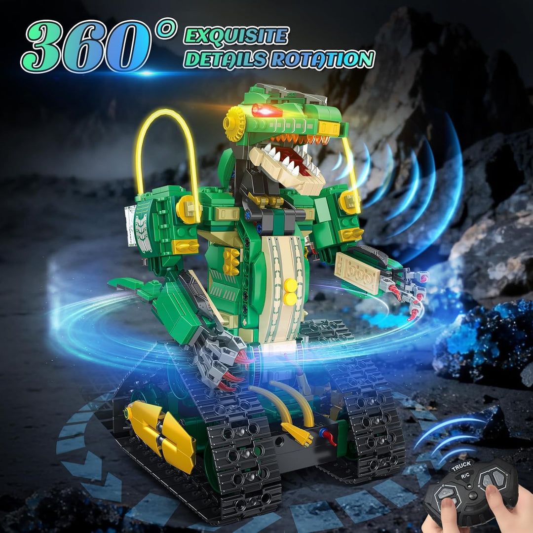 Technik Roboter für Kinder mit Licht - 5 in 1 Dinosaurier Fernbedienung Bausatz, 877 Teile RC Robot