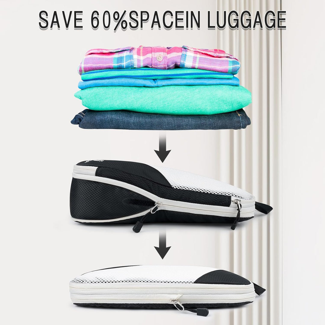 AiQInu Packing Cubes Compression, 5 Stück Packtaschen Kompression Koffer Organizer Set mit Wäschebeu