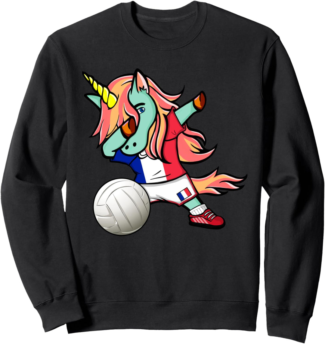 Dabbing Einhorn Frankreich Volleyball - Französische Flagge Sweatshirt