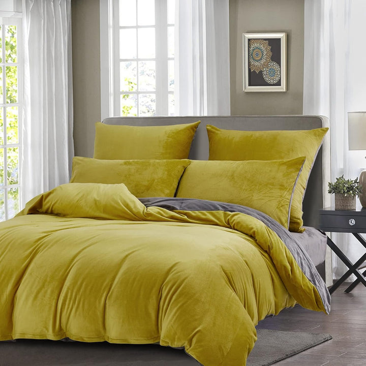 Luofanfei Fleece Winter Bettwäsche 200x200 Warm Cashmere Touch Plüsch Bettwäsche Bettbezug Set Gelb