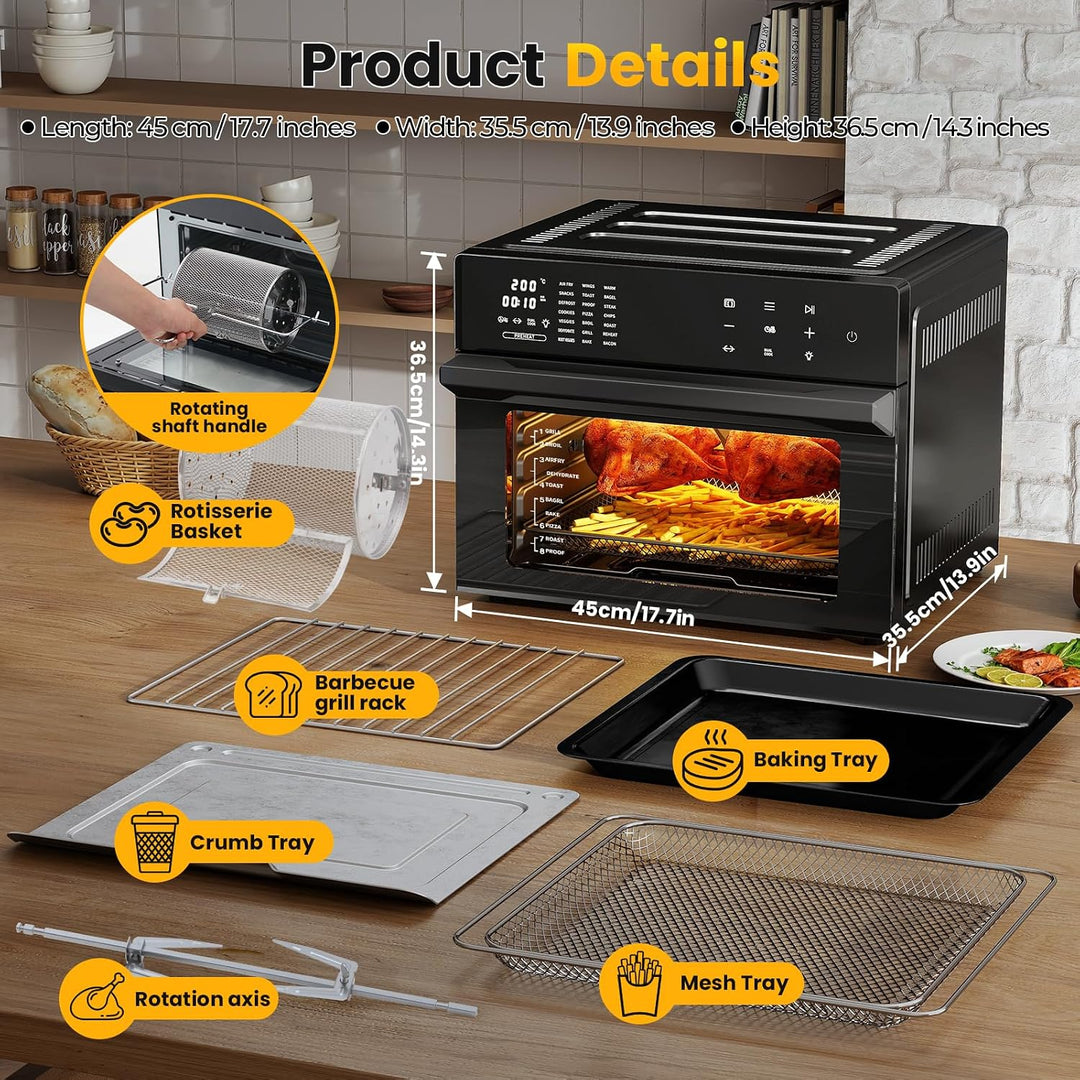 Heissluftfritteuse XXL 30L – Heissluftofen mit LED-Touchscreen, Umluft, 21 Programme, 2 Kochmodi, 18