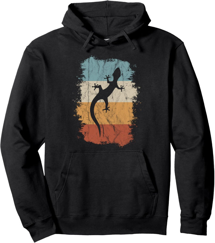 Retro Leopard Gecko Silhouette Salamander Eidechse Pullover Hoodie