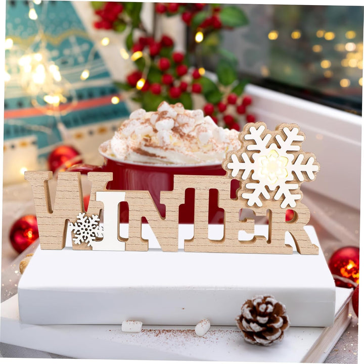 Garneck Holz-Tischdekoration, Winter-Holzschild, LED-Schneeflocke, Mittelstück, freistehend, Holzsch