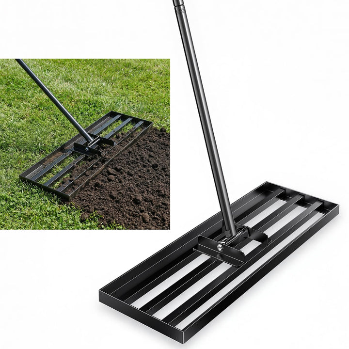 Rasen-Nivellierungsrechen 198cm 43x25cm, Verstellbarer Rasenplanier-Rechen mit 119–198 cm Griff, 180
