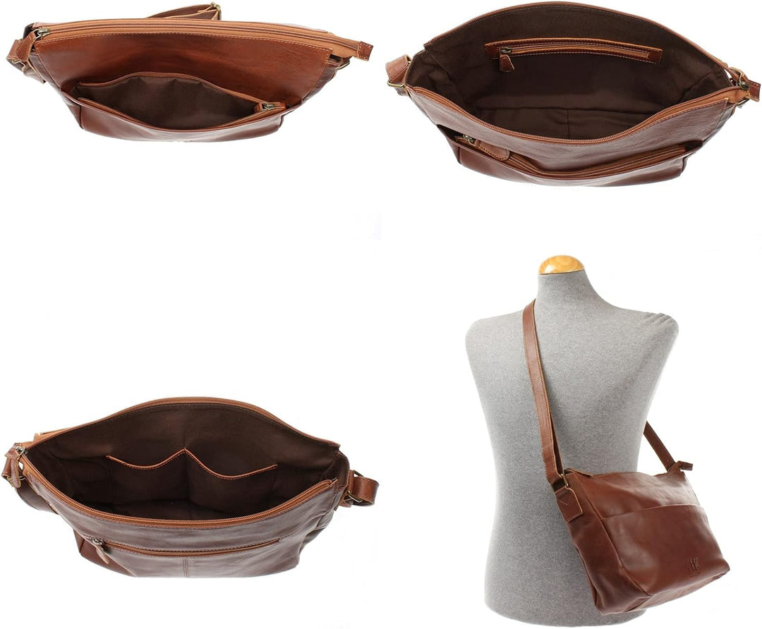 LECONI Umhängetasche Leder Schultertasche Damentasche natur weiche Ledertasche Handtasche für Damen