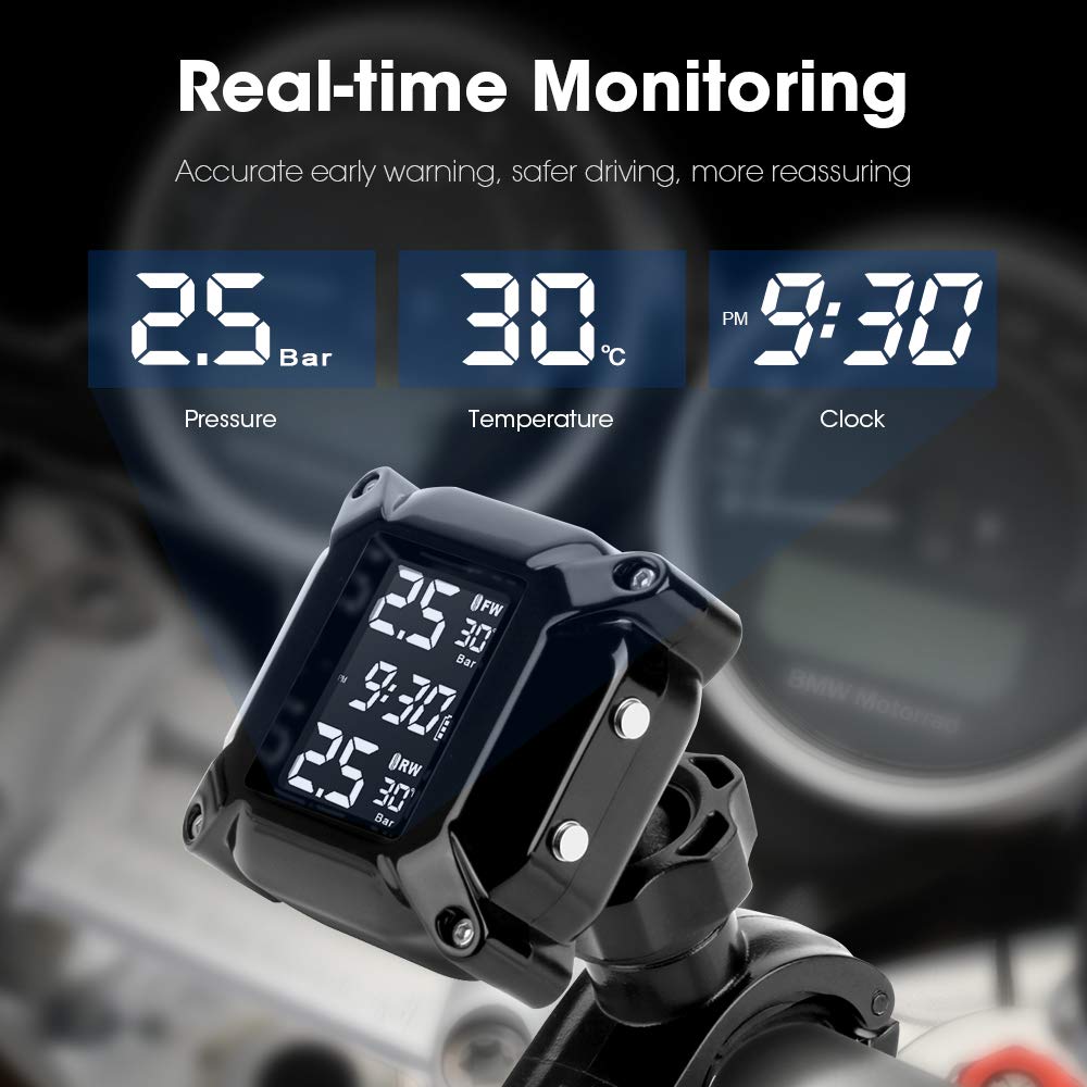 Jansite Motorrad TPMS Wireles Reifendrucküberwachungssystem mit 2 externen Sensoren LCD-Display Auto