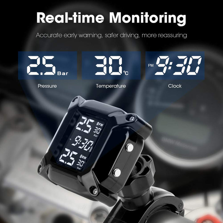 Jansite Motorrad TPMS Wireles Reifendrucküberwachungssystem mit 2 externen Sensoren LCD-Display Auto