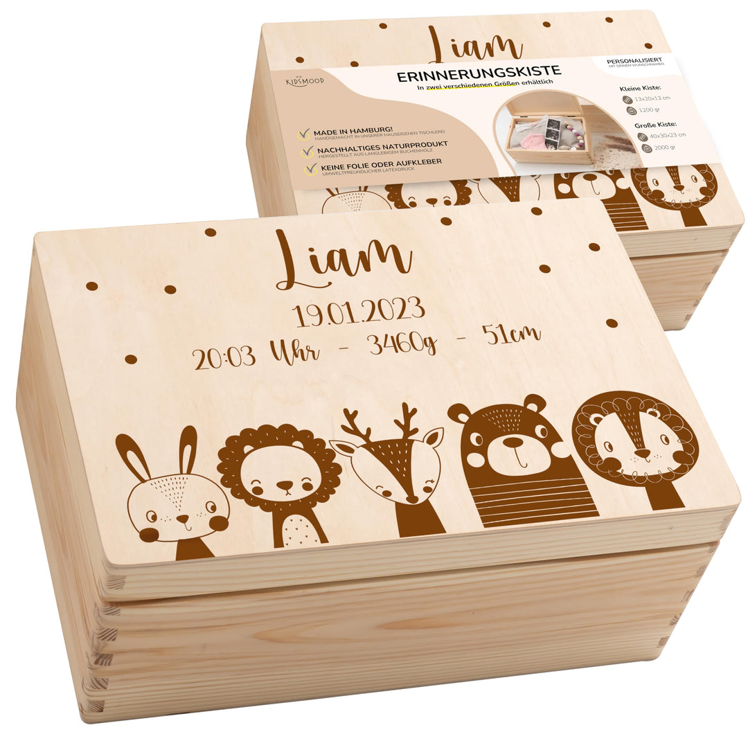 KIDSMOOD - Erinnerungsbox Baby, personalisierte Holzkiste mit Deckel, Ideal zur Aufbewahrung von Eri