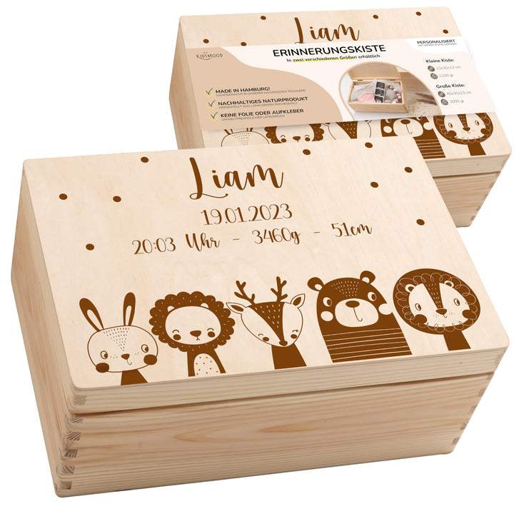 KIDSMOOD - Erinnerungsbox Baby, personalisierte Holzkiste mit Deckel, Ideal zur Aufbewahrung von Eri