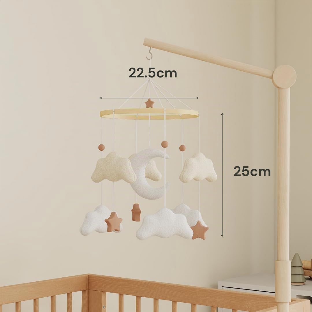 Baby Mobile für Babybett, Kuschelmond Filz Mobile Baby mit weichen Teddy-Elementen, handgemachtes Mo