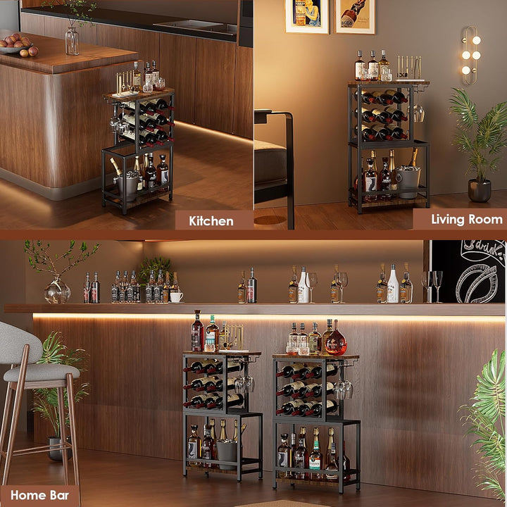 Nuovoware 3 Tier Weinregal Freistehend Boden, Weinregal Tischplatte mit Gläserhalter, Vielseitig Liq