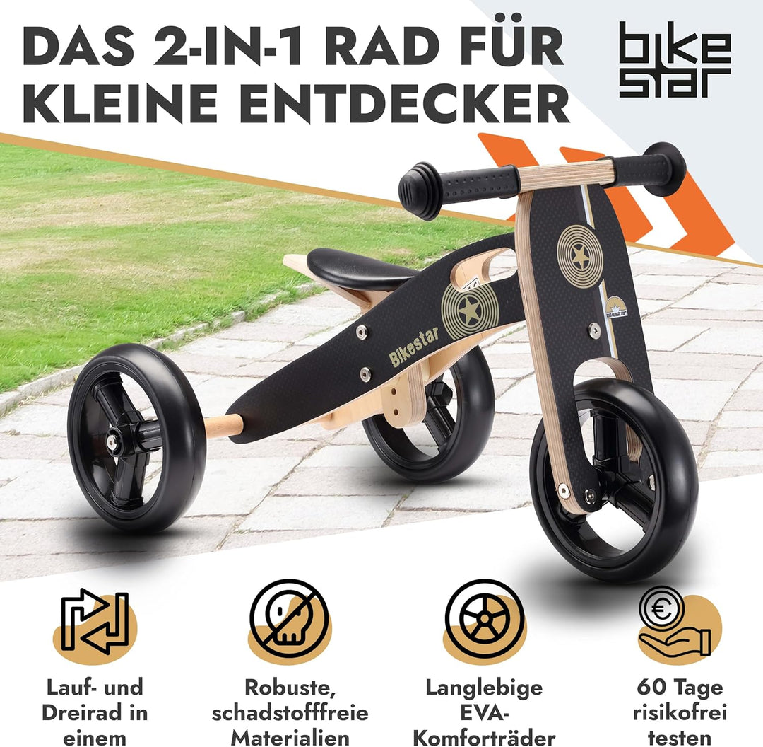 BIKESTAR Mini Kinder Laufrad Holz Lauflernrad mit DREI Rädern für Jungen und Mädchen ab 1 – 1,5 Jahr