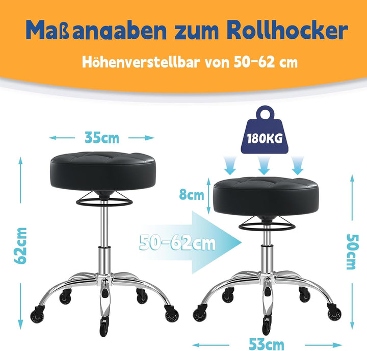 Rollhocker，Hocker höhenverstellbar mit ringheber，Dicker Schaumstoff für weichen Komfort，Stuhl mit ro