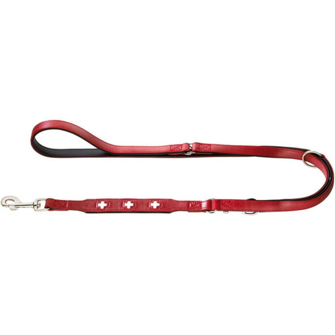 HUNTER Swiss Verstellbare Führleine für Hunde, Leder, hochwertig, schweizer Kreuz, 1,3 x 200 cm, rot