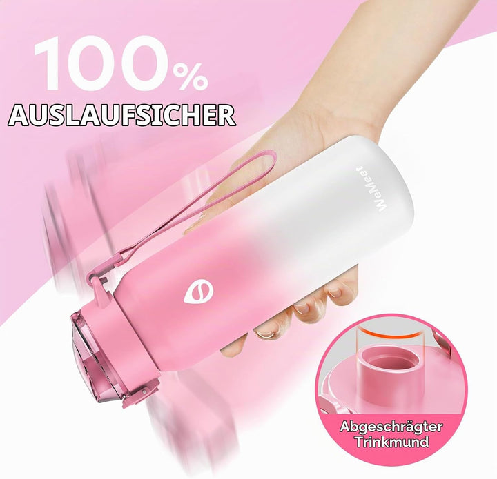 WEMEET Trinkflasche 18/10 Edelstahl mit Abnehmbare Strohhalm 500ML, Auslaufsicher Edelstahlflasche D