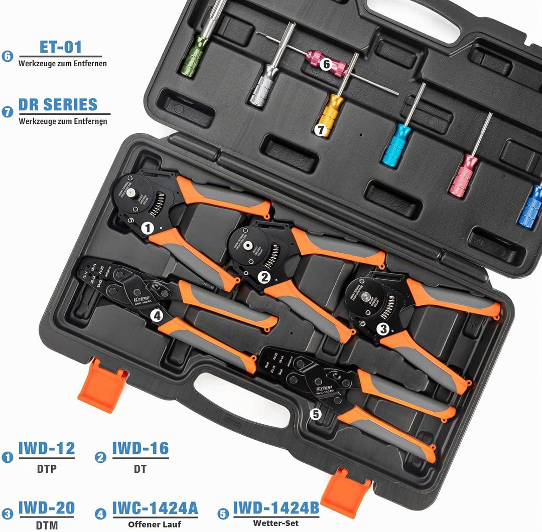 IWISS KIT-DC01 Rapair-Werkzeugsatz für Kraftfahrzeuge mit Crimpwerkzeugen und Ausbauwerkzeugen für D