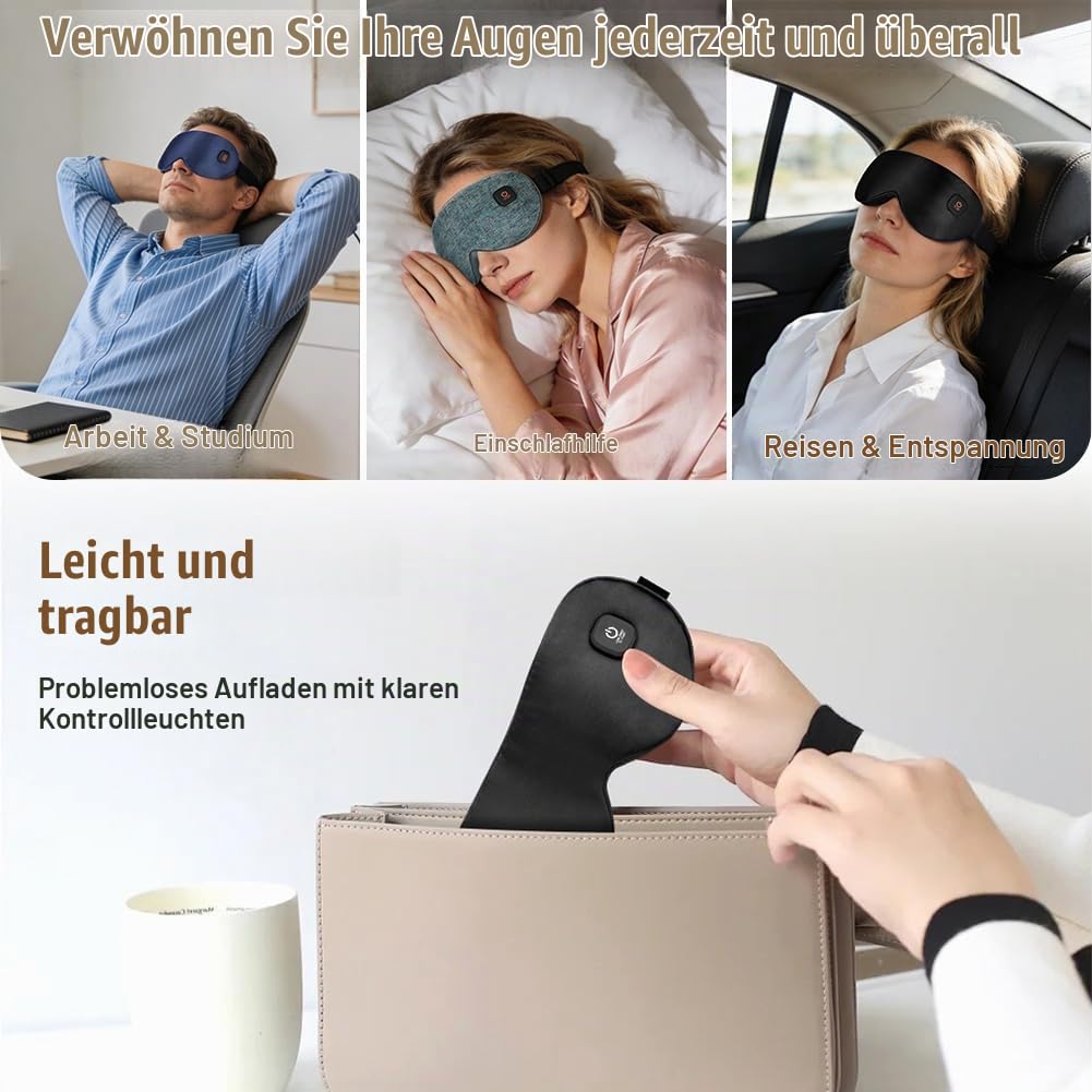 BUTBU Wärmebrille, Wärmbrille kabellos Augenmaske Wärmend 3 Stufen Wiederaufladbar Maske, Schlafmask