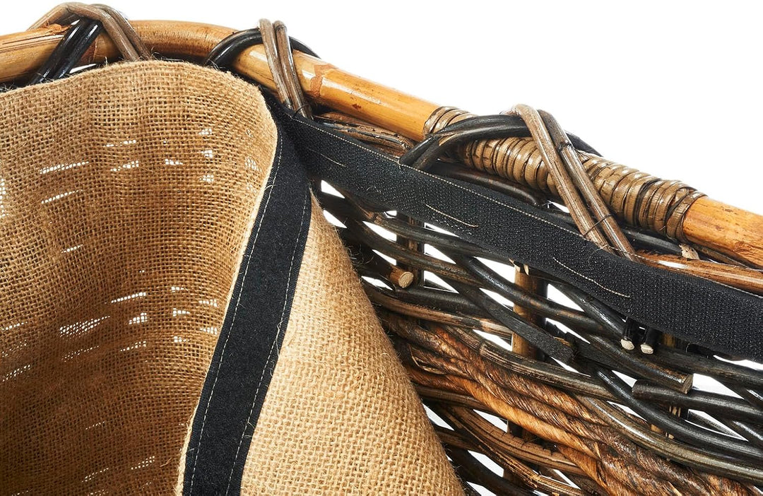 Kobolo Holztrage Holzkorb für Kaminholz eckig - Rattan und Bananenblatt - mit Jutestoff ausgestattet