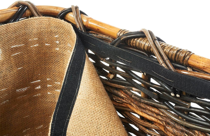 Kobolo Holztrage Holzkorb für Kaminholz eckig - Rattan und Bananenblatt - mit Jutestoff ausgestattet