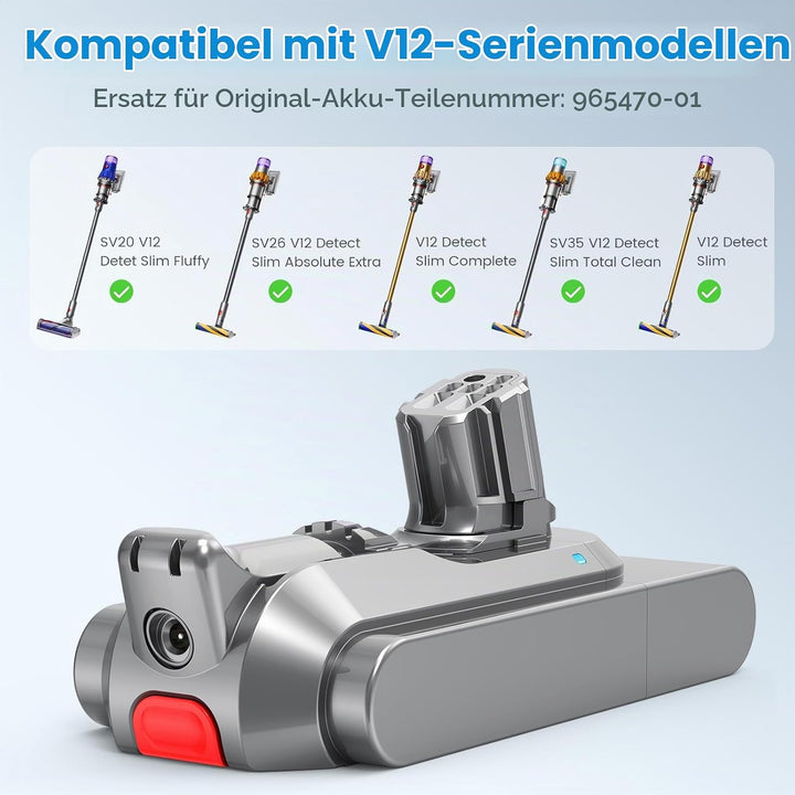 Click-In-Typ 3900mAh V12 Akku für Dyson, ASUNCELL 25,2V Ersatzakku für V12 Detect, V12 Detect Absolu