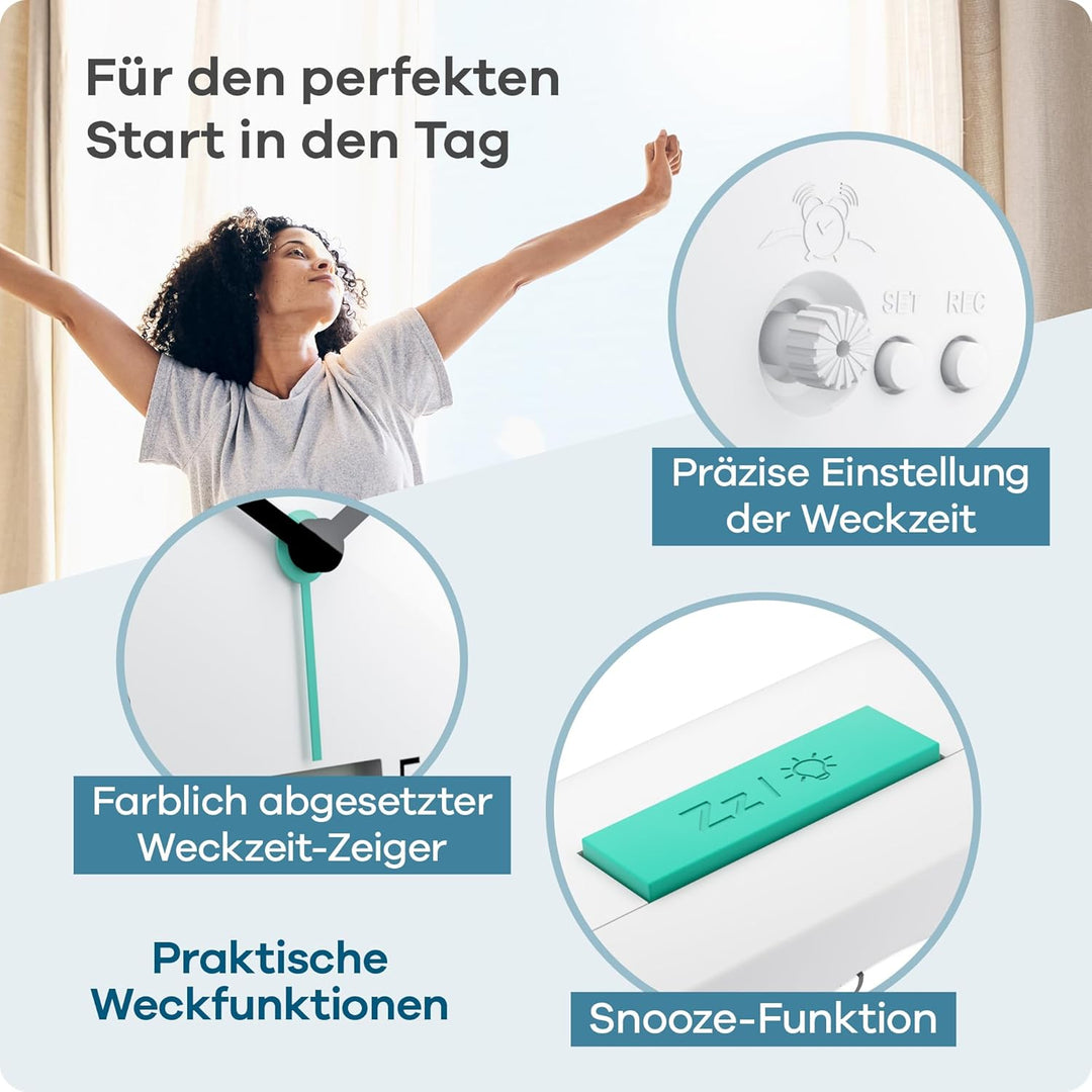 MEBUS Funk-Wecker mit Temperaturanzeige, Datum, Reisegrösse, Batteriebetrieben, Schlummer-Wecker, gr