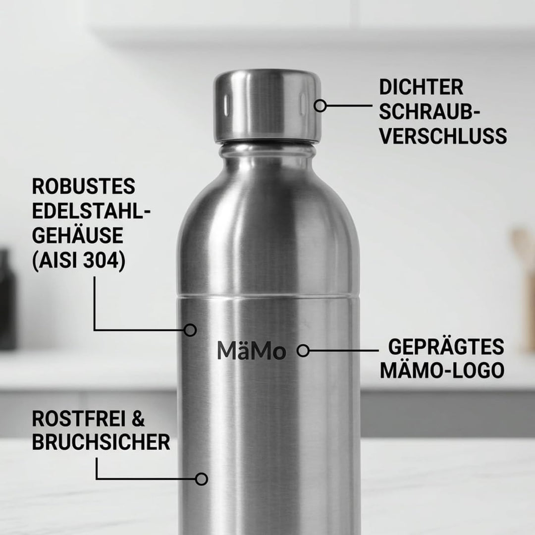 Ersatzflasche, Nur Edelstahl Sprudler: (Silber) | Leicht, robust &amp; ideal für unterwegs. Wiederverwen