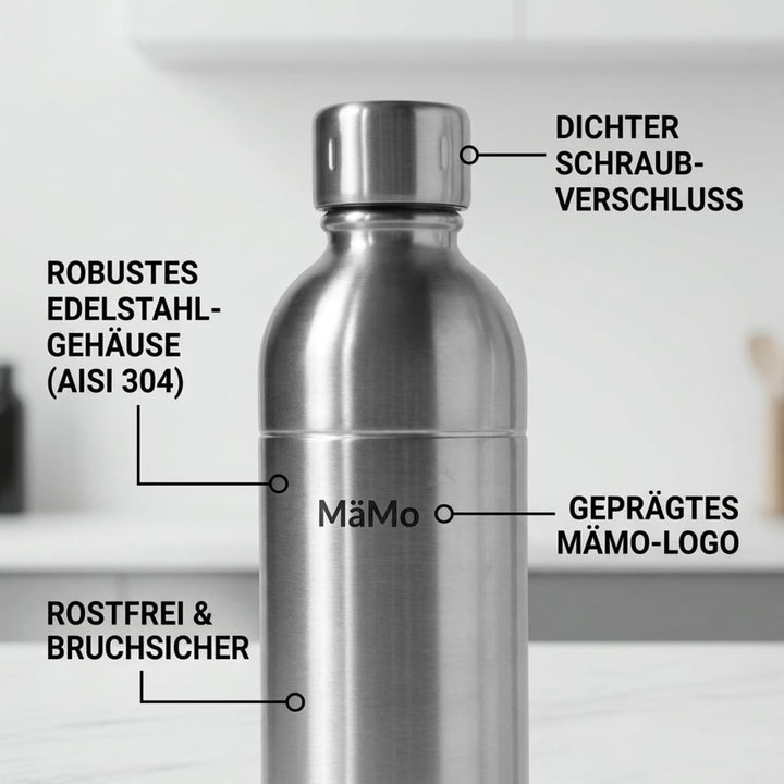 Ersatzflasche, Nur Edelstahl Sprudler: (Silber) | Leicht, robust &amp; ideal für unterwegs. Wiederverwen