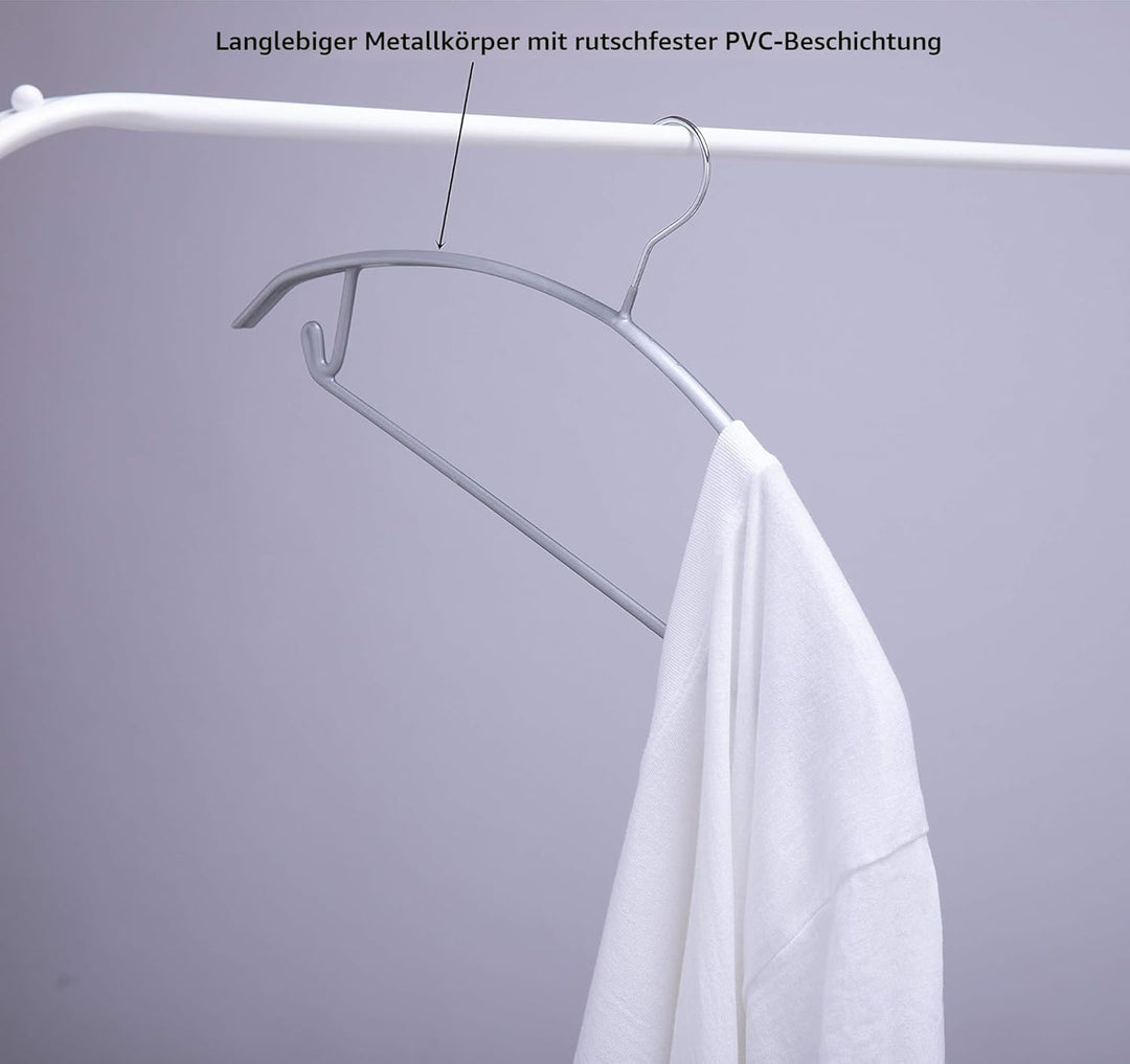 Kleiderbügel aus Metall, 10 Stück, 42 cm, Silber, mit Anti-Rutsch-Gummierung & integriertem Hosenbüg