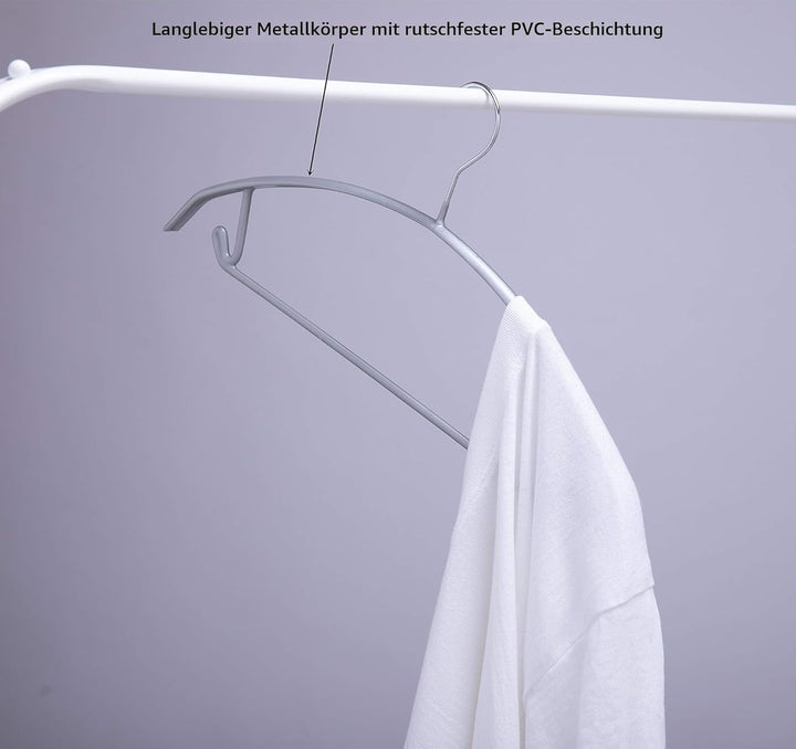 Kleiderbügel aus Metall, 10 Stück, 42 cm, Silber, mit Anti-Rutsch-Gummierung & integriertem Hosenbüg