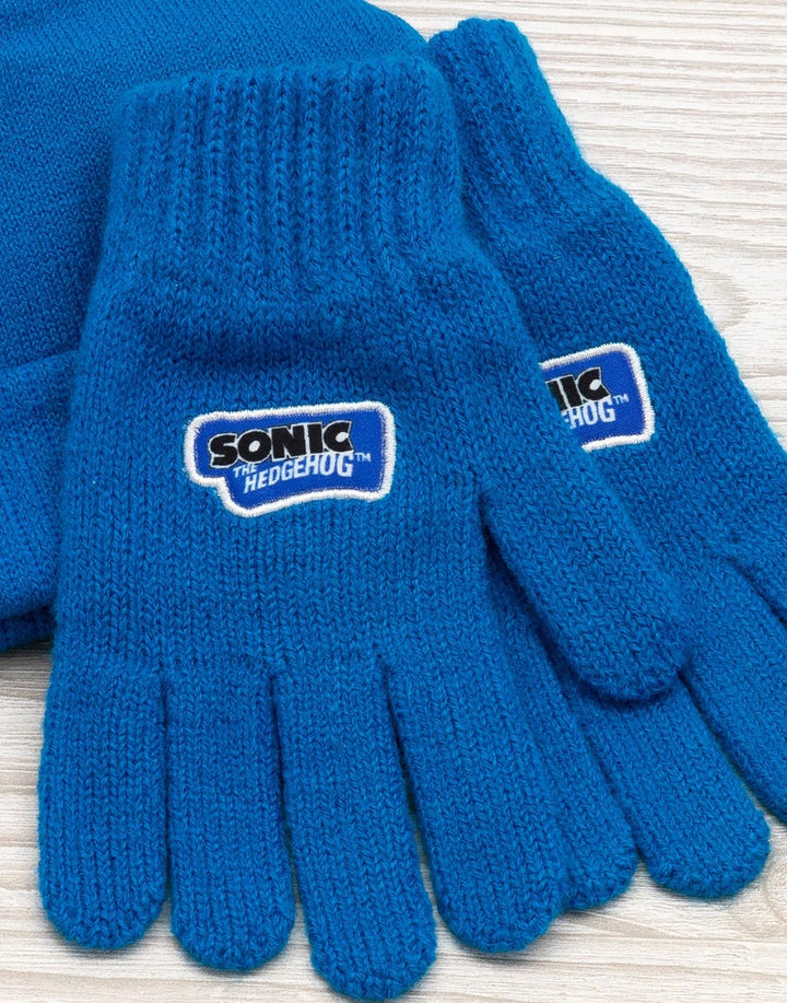 Sonic the Hedgehog Hut und Handschuhe Kinder Blaue 3D Ohren gestrickt